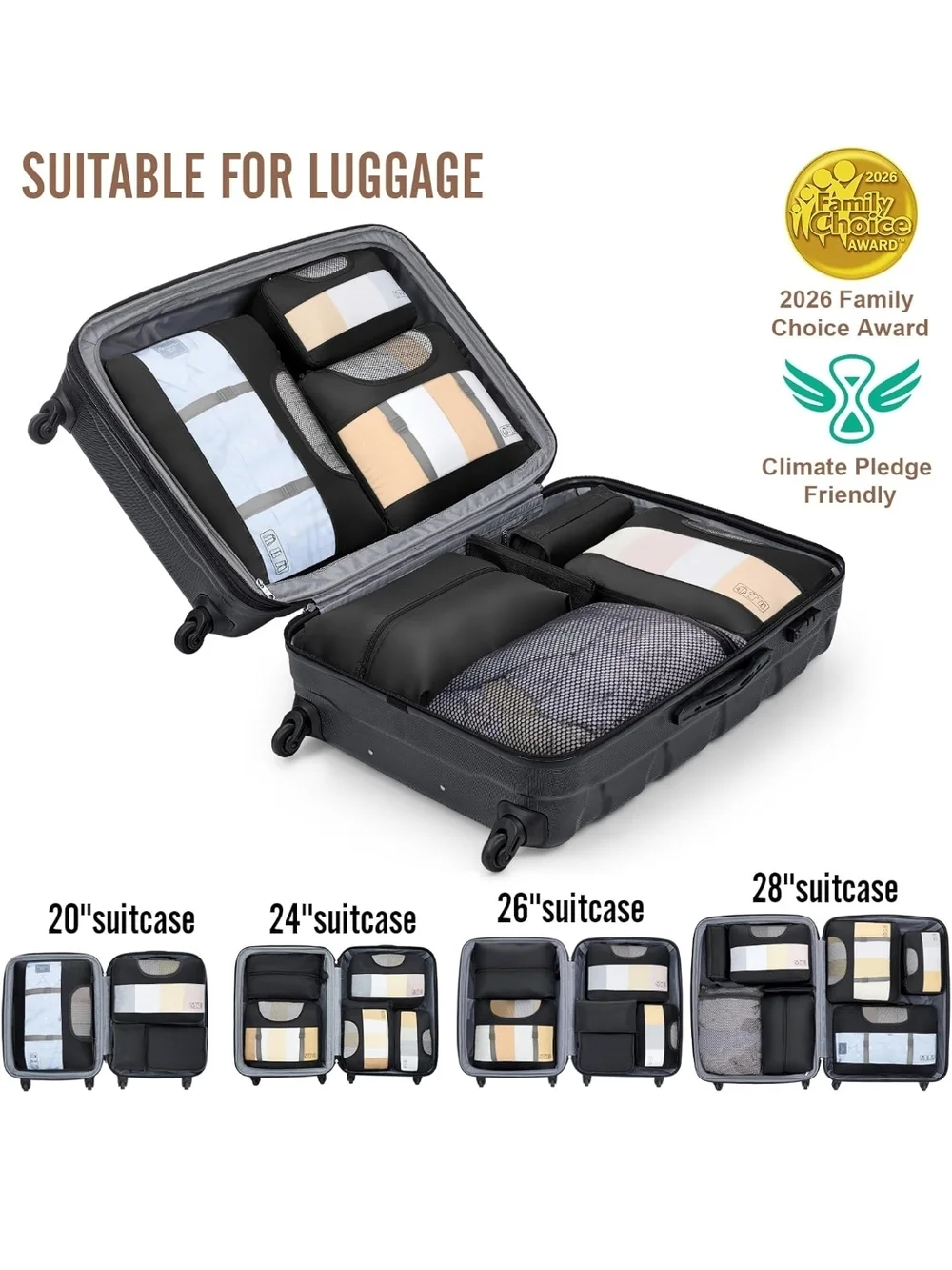 Travel Packing Cubes and Toiletry Bag Set - Black